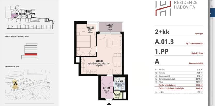 Pronájem bytu 2+kk, Praha - Michle, Hadovitá, 50 m2