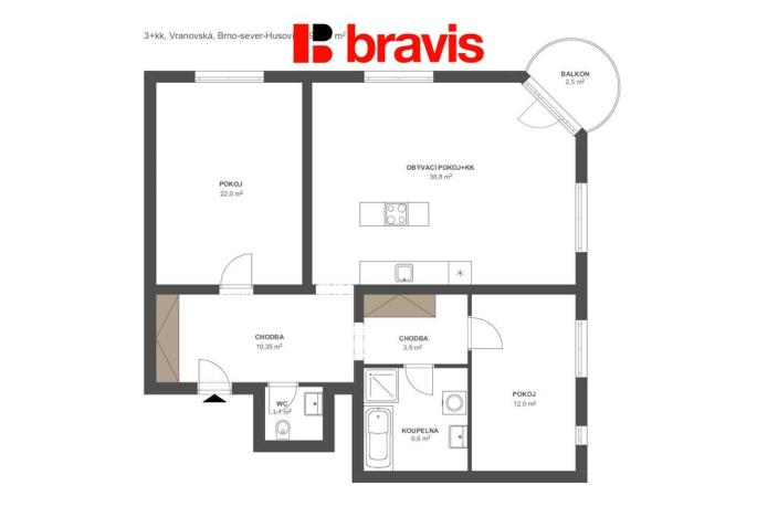 Prodej bytu 3+kk, Brno - Husovice, Vranovská, 95 m2