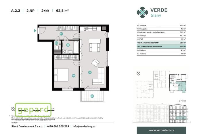 Prodej bytu 2+kk, Slaný - Kvíček, U Benaru, 62 m2