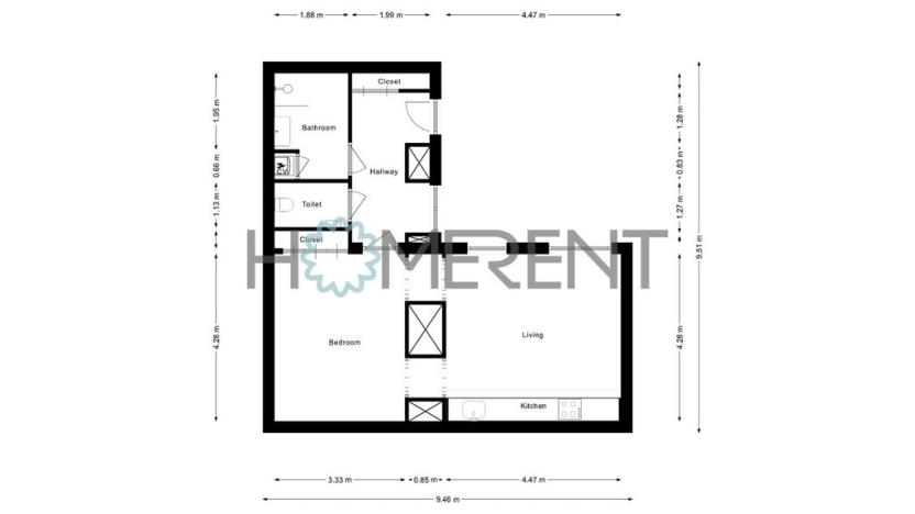Pronájem bytu 2+kk, Praha - Karlín, Prvního pluku, 55 m2