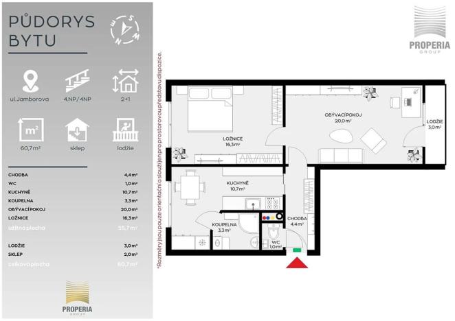 Pronájem bytu 2+1, Tišnov, Jamborova, 56 m2