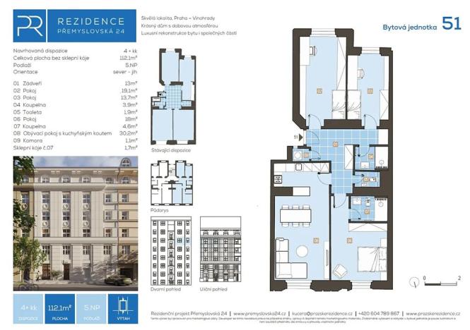 Prodej bytu 4+kk, Praha - Vinohrady, Přemyslovská, 112 m2