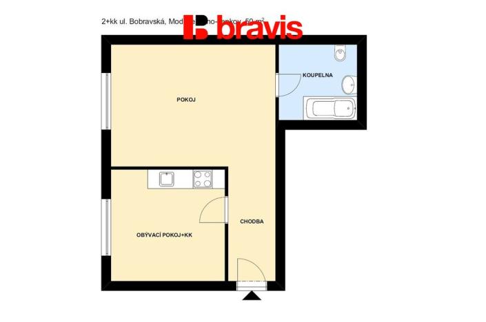 Pronájem bytu 2+kk, Modřice, Bobravská, 50 m2