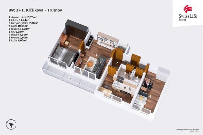 Pronájem bytu 3+1, Trutnov, Křižíkova, 62 m2