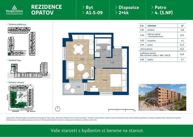Pronájem bytu 2+kk, Praha - Chodov, Líbalova, 43 m2
