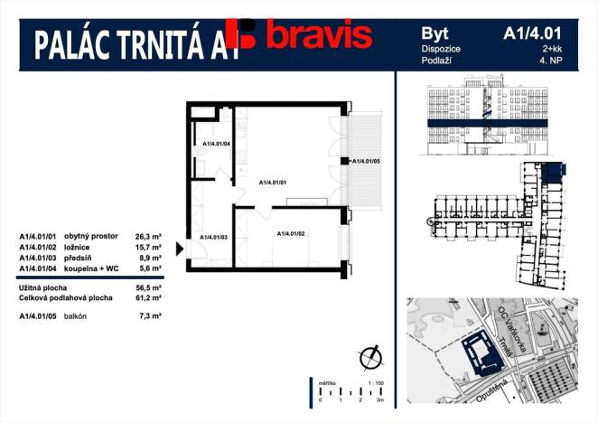 Pronájem bytu 2+kk, Brno - Trnitá, Trnitá, 57 m2