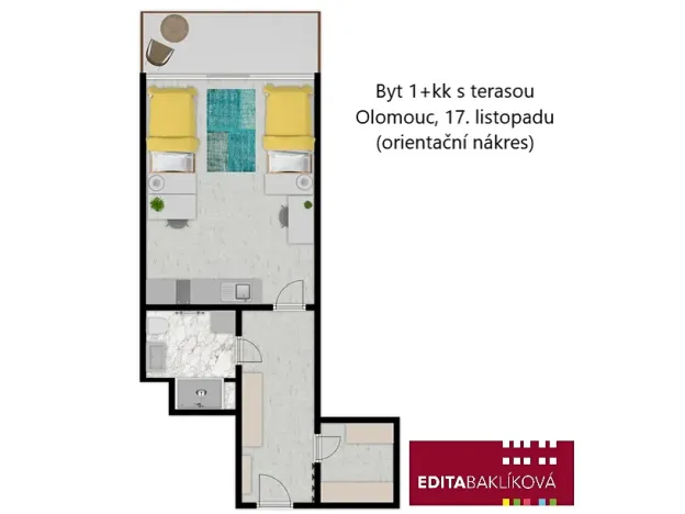 Pronájem bytu 1+kk, Olomouc, 17. listopadu, 33 m2