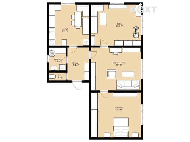 Prodej bytu 3+1, Přídolí, 93 m2