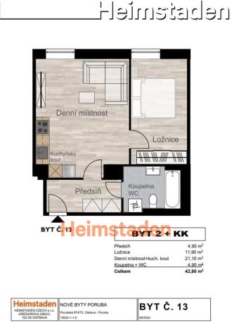 Pronájem bytu 2+kk, Ostrava - Poruba, Porubská, 42 m2