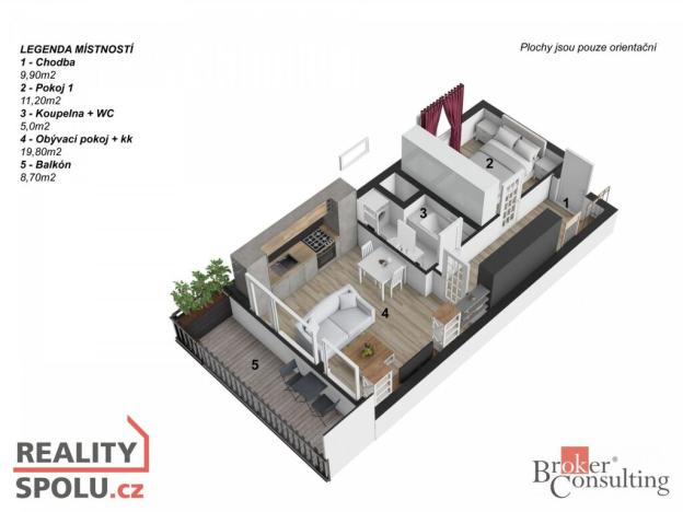 Pronájem bytu 2+kk, Praha - Vysočany, Smržových, 51 m2