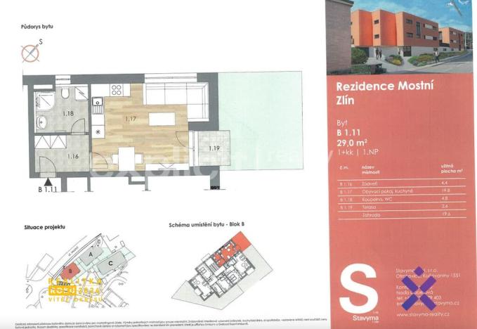 Pronájem bytu 1+kk, Zlín, Mostní, 29 m2