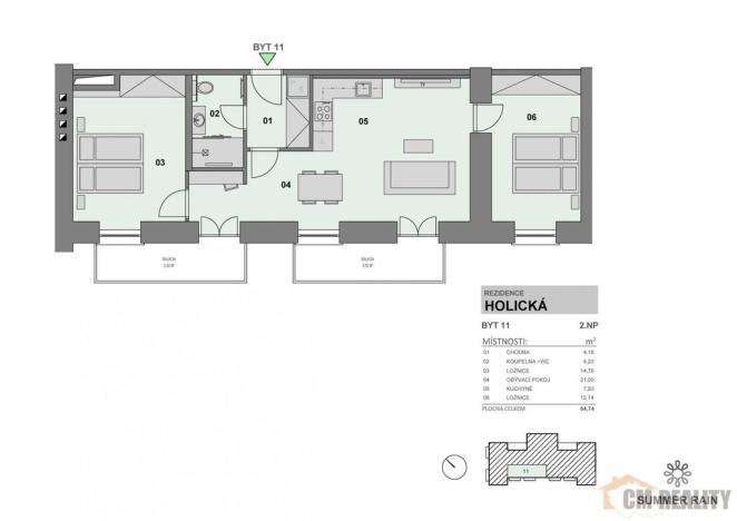 Pronájem bytu 3+kk, Olomouc - Hodolany, Holická, 65 m2