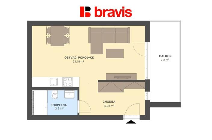 Prodej bytu 1+kk, Brno - Trnitá, Stavební, 33 m2