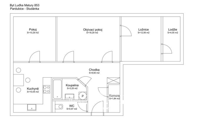 Prodej bytu 3+1, Pardubice, Luďka Matury, 65 m2