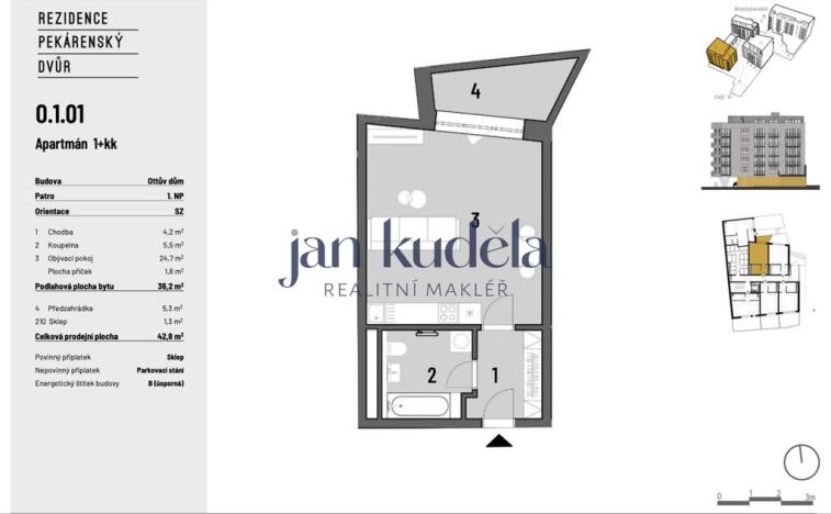 Pronájem bytu 1+kk, Brno, Bratislavská, 36 m2