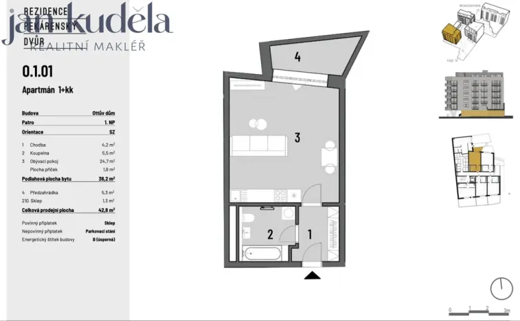 Pronájem bytu 1+kk, Brno, Bratislavská, 36 m2