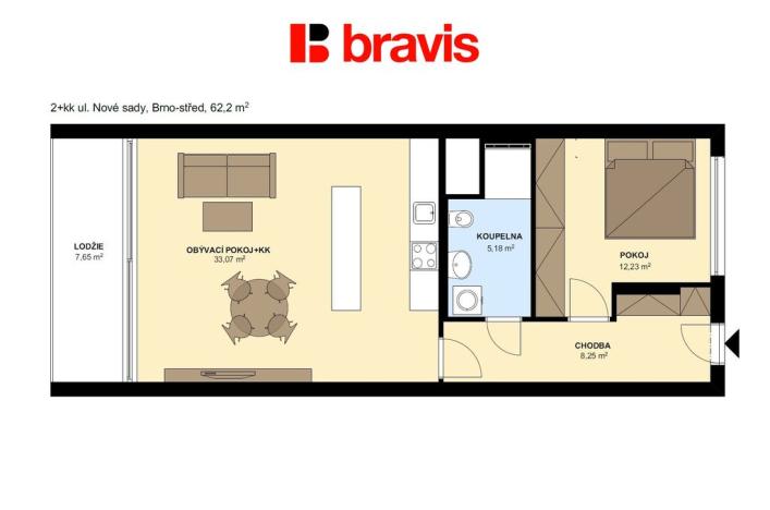 Pronájem bytu 2+kk, Brno - Staré Brno, Fuchsova, 62 m2