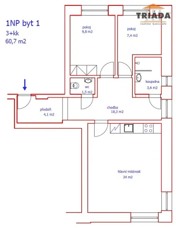 Pronájem bytu 3+kk, Turnov, Fučíkova, 60 m2