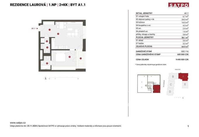 Prodej bytu 2+kk, Praha - Smíchov, Na Laurové, 65 m2