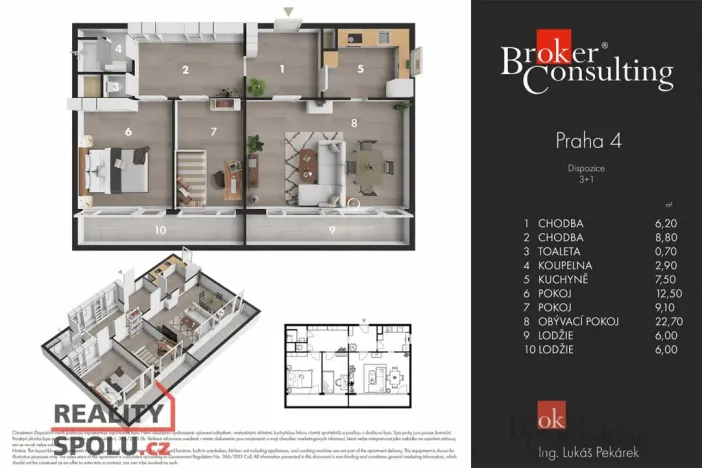 Pronájem bytu 3+1, Praha - Michle, Pod dálnicí, 83 m2