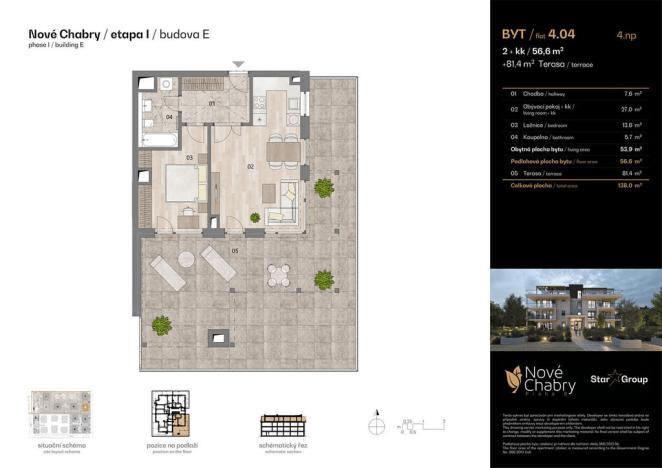 Prodej bytu 2+kk, Praha - Dolní Chabry, Do rybníčků, 56 m2