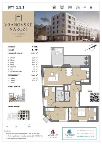 Prodej bytu 4+kk, Brno - Husovice, Vranovská, 99 m2