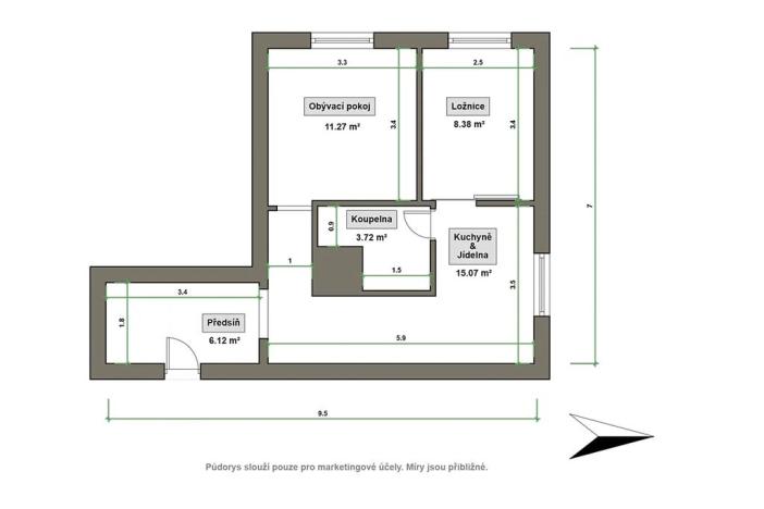 Pronájem bytu 2+1, Vsetín, Jiráskova, 57 m2