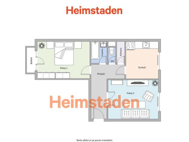 Pronájem bytu 2+1, Ostrava - Mariánské Hory, Zelená, 56 m2