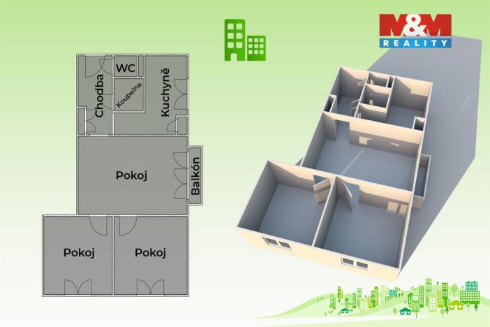 Prodej bytu 3+1, Valašské Meziříčí - Krásno nad Bečvou, Křižná, 60 m2