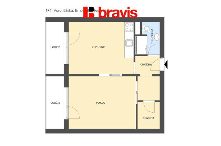 Pronájem bytu 2+kk, Brno - Žabovřesky, Voroněžská, 42 m2