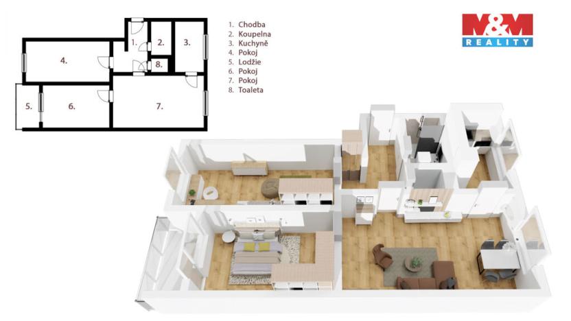 Prodej bytu 3+1, Praha - Hlubočepy, Gabinova, 69 m2