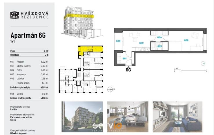 Pronájem bytu 1+1, Brno, Hvězdová, 46 m2