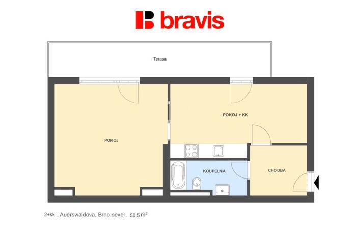 Pronájem bytu 2+kk, Brno, Auerswaldova, 51 m2