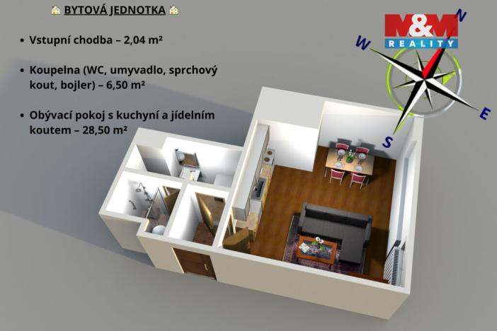 Pronájem bytu 1+kk, Kutná Hora - Hlouška, Trebišovská, 37 m2