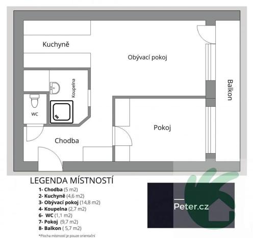 Pronájem bytu 2+kk, Mělník, Sportovní, 41 m2