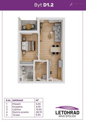 Prodej bytu 2+kk, Letohrad, U Biatlonu, 53 m2