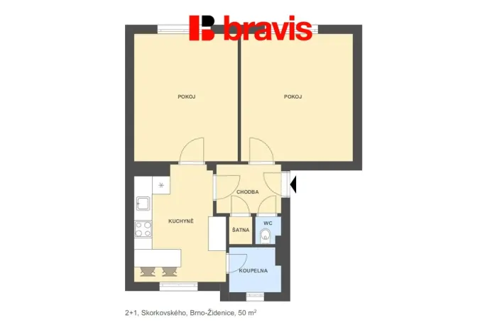 Pronájem bytu 2+1, Brno - Židenice, Skorkovského, 50 m2