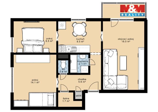 Pronájem bytu 3+1, Kadov - Lnářský Málkov, 68 m2