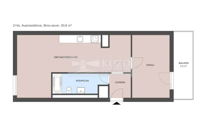 Pronájem bytu 2+kk, Brno, Auerswaldova, 51 m2