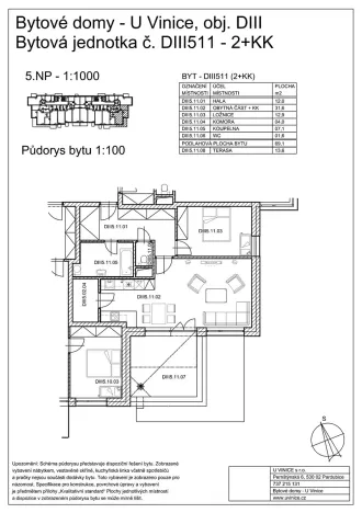 Pronájem bytu 2+kk, Pardubice, Pod Vinicí, 58 m2