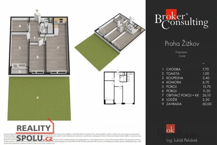 Pronájem bytu 4+kk, Praha - Žižkov, V zahrádkách, 72 m2