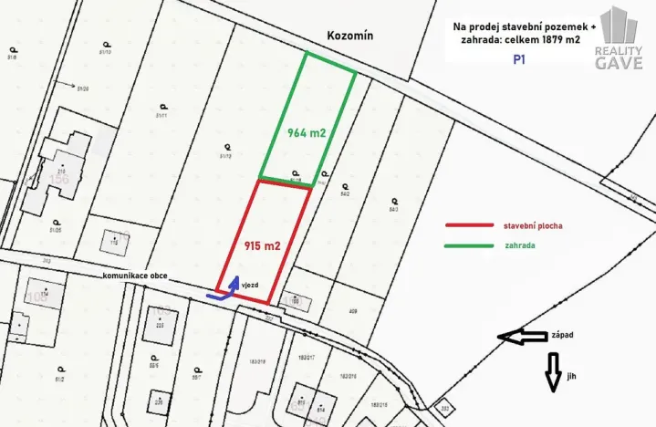 Prodej pozemku, Kozomín, 1879 m2