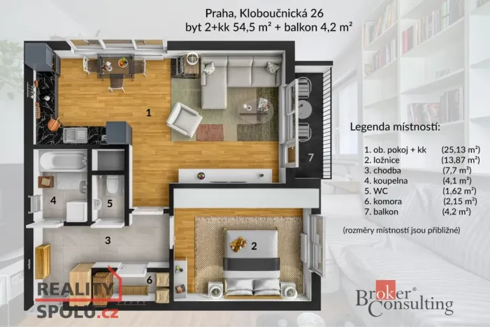 Prodej bytu 2+kk, Praha - Nusle, Kloboučnická, 54 m2