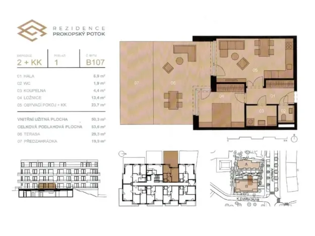 Pronájem bytu 2+kk, Praha, Armády, 53 m2