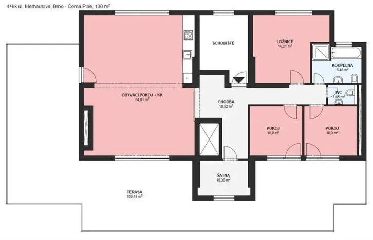 Pronájem bytu 4+kk, Brno - Černá Pole, Merhautova, 130 m2