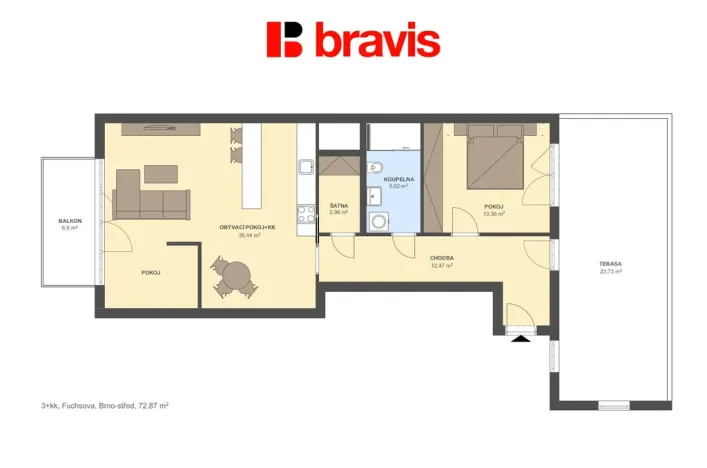 Prodej bytu 3+kk, Brno - Staré Brno, Fuchsova, 76 m2