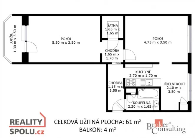 Prodej bytu 2+1, Hodonín, 61 m2