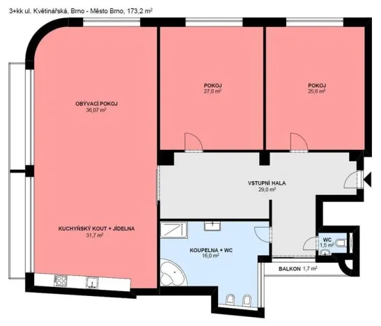 Pronájem bytu 3+kk, Brno, Květinářská, 173 m2