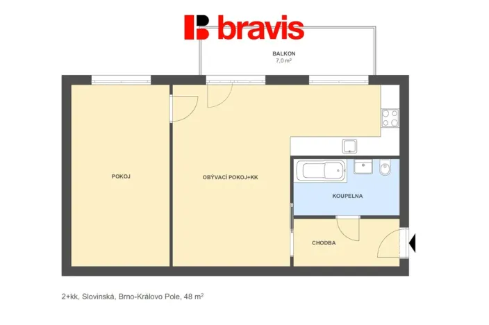Pronájem bytu 2+kk, Brno - Královo Pole, Slovinská, 48 m2