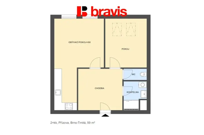 Pronájem bytu 2+kk, Brno - Trnitá, Přízova, 59 m2